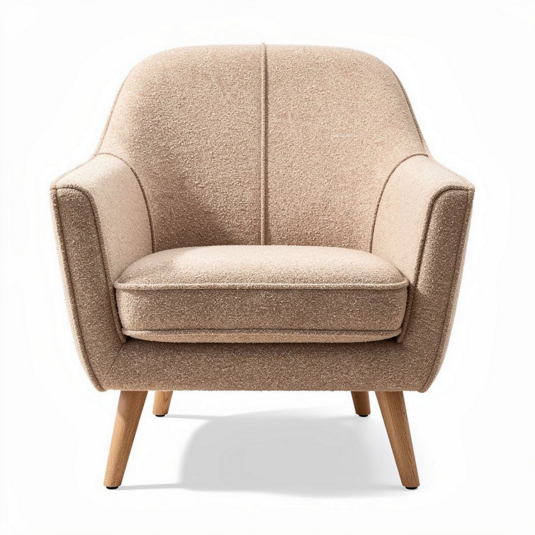 Fauteuil en velours beige avec pieds en bois dimensions 75 x 75 x 85cm