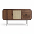 Meuble tv en bois de noyer avec une porte en rotin dimensions 120 x 40 x 75cm