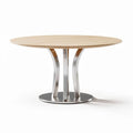 Table ronde en bois avec base en acier inoxydable diamètre 120 cm hauteur 75 cm