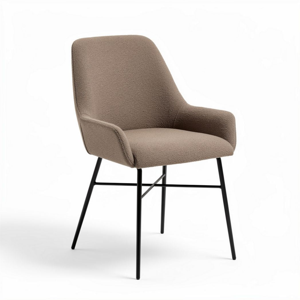 Chaise en tissu beige avec accoudoirs et pieds en métal noir 60 x 55 x 85cm