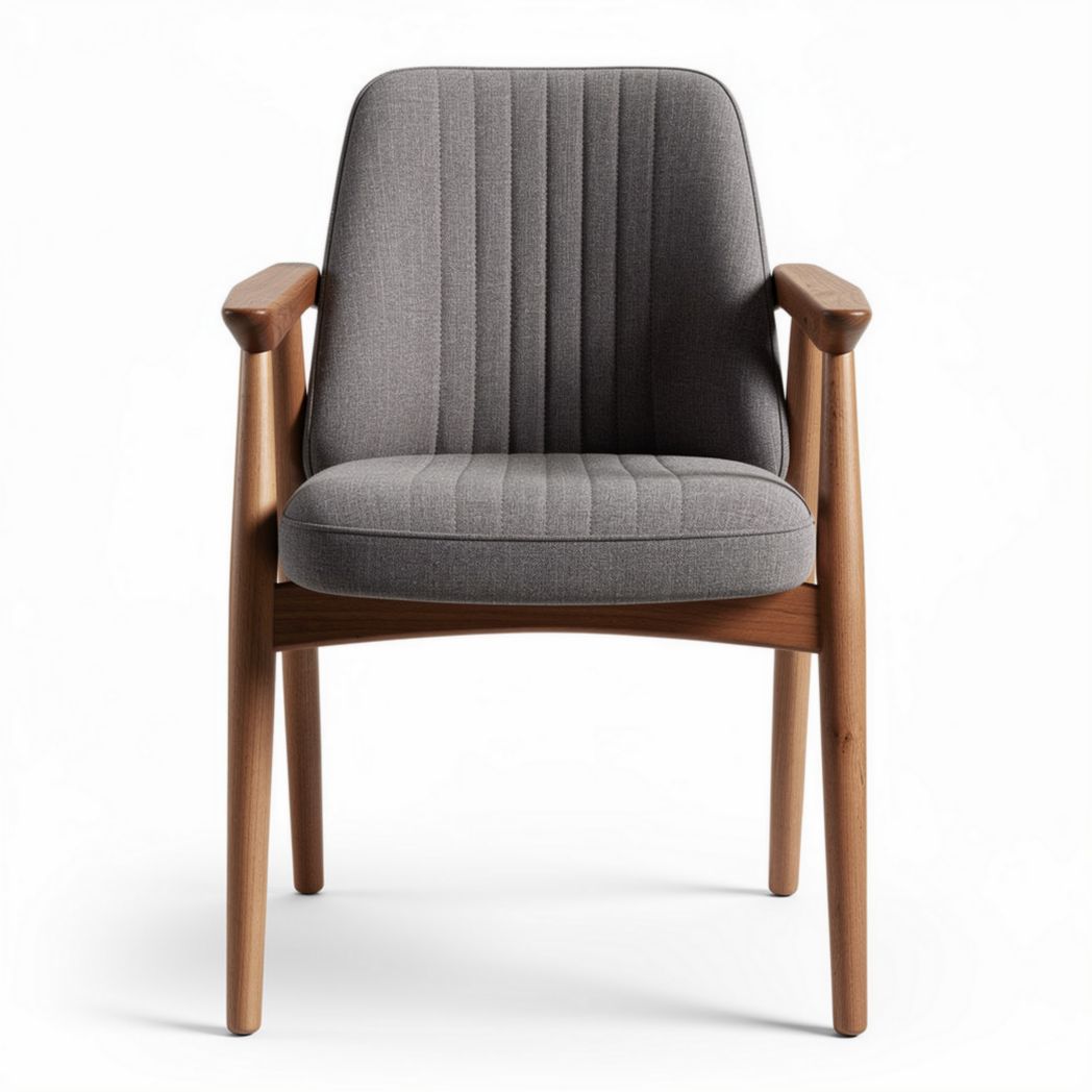 Chaise en bois avec accoudoirs et rembourrage en tissu gris 60 x 60 x 80cm