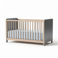 Lit bébé en bois naturel et gris 120 x 60 x 80 cm avec matelas inclus