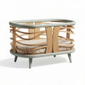 Lit bébé en bois clair et gris avec matelas 80 x 50 x 40cm