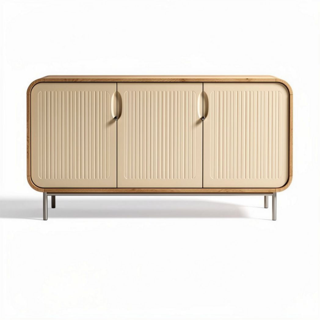 Buffet en bois avec portes en relief couleur beige 120 x 40 x 75cm