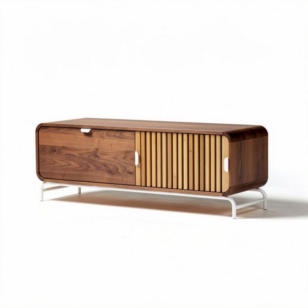 Meuble TV en bois marron avec portes en bois clair dimensions 120 x 40 x 40cm