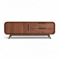 Meuble TV en bois massif noyer 150 x 45 x 50cm avec tiroirs et portes