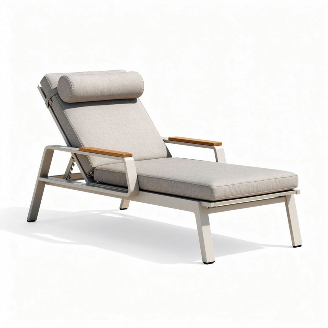 Chaise longue en aluminium et tissu extérieur en beige dimensions 200 x 70 x 40cm
