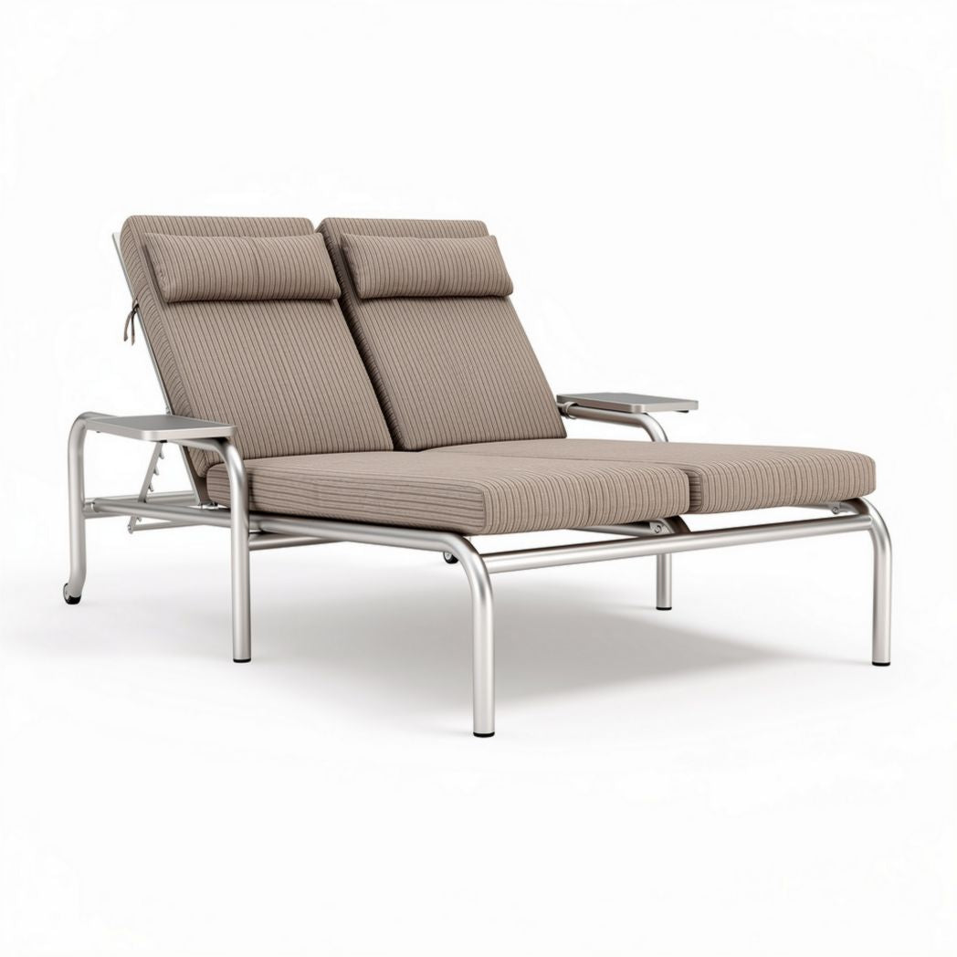 Chaise longue en aluminium résistant avec coussins en tissu déperlant beige 150 x 100 x 75cm